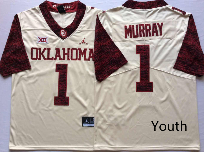NCAA Youth Oklahoma Sooners White Limited #1 MURRAY jerseys->youth ncaa jersey->Youth Jersey